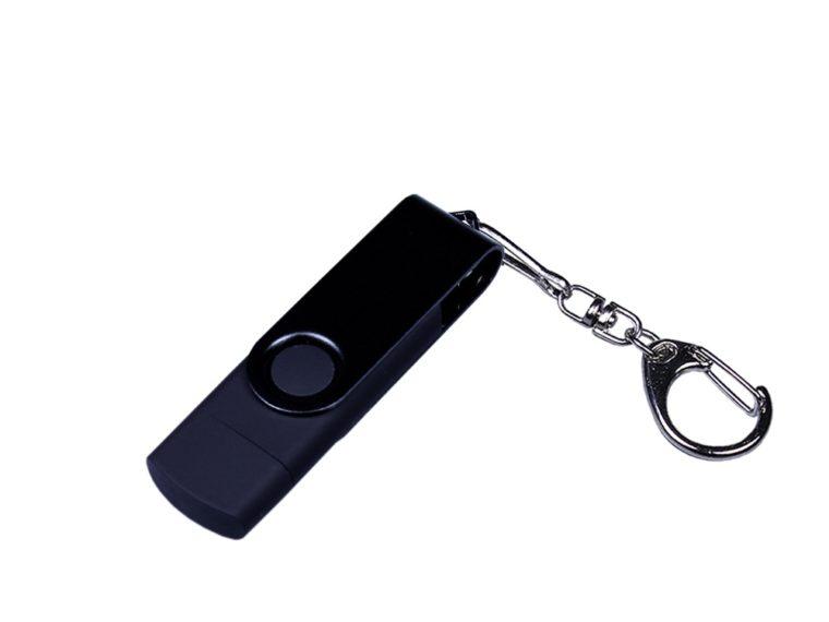 USB 2.0/micro USB/Type-С- флешка на 16 Гб 3-в-1 с поворотным механизмом